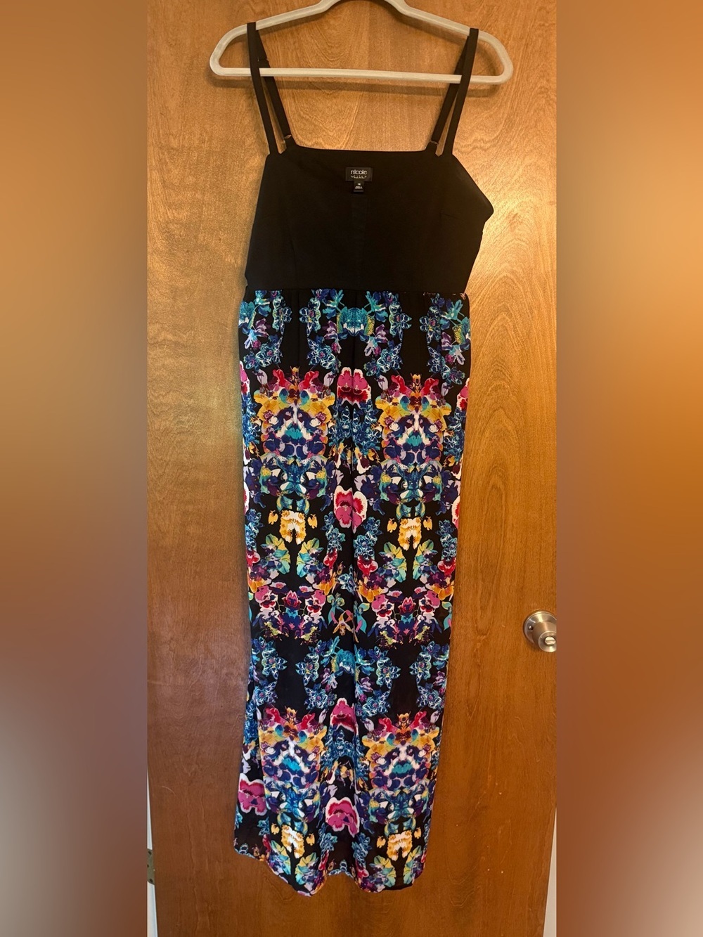 Nicole by Nicole Miller Black Bodice Multicolor Floral Maxi Dress
